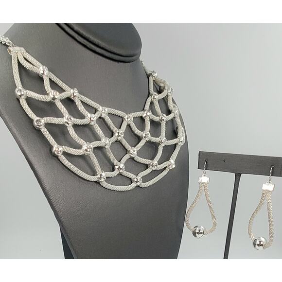 Serena Williams Signature Collection Woven Mesh Bib Necklace & Earrings Set NIB - Picture 3 of 7